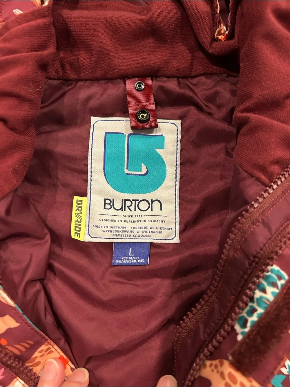 Burton DryRide Hooded Shell Jacket Cute Forest Animal Print Fall Winter 14/16 L
